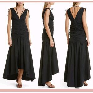 Veronica Beard Black V-Neck Maxi Dress with Tie Shoulders